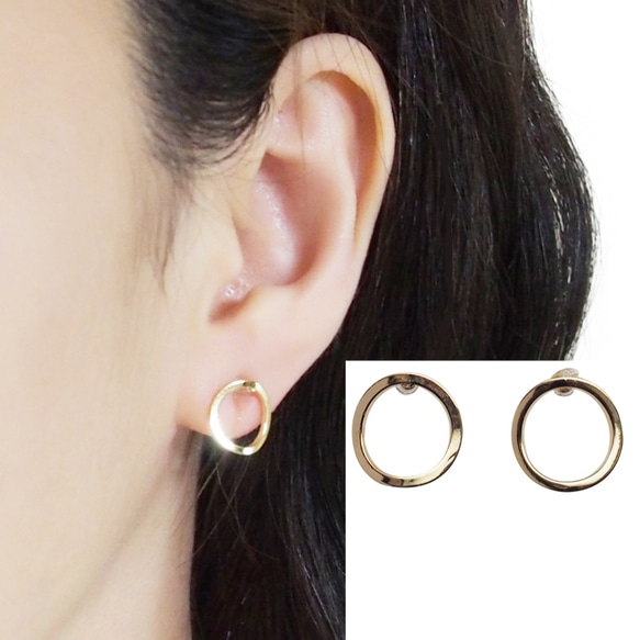 金箍耳環/圓形無孔耳環/流行箍樹脂耳環/簡單可愛的箍無孔 第1張的照片