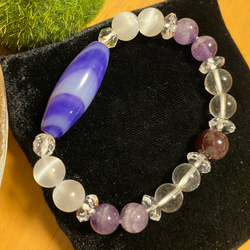 水晶化紫線天珠&スターガーネット　天然石ブレス 1枚目の画像