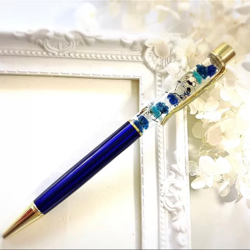 ボールペン　ハーバリウム　かすみ草　着色　青　水色　オレンジ　黄色　2本 セット ボールペンハーバリウムかすみ草着色青水色オレンジ黄色2本 セット