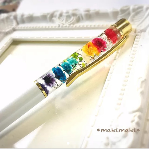 ボールペンハーバリウムかすみ草2本セット水色白オレンジ夏