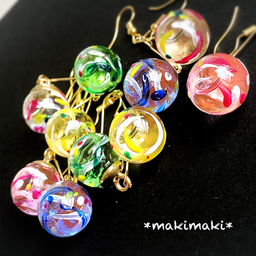 片耳販売‼️】手描き✨水風船ヨーヨーピアス、イヤリング✨夏祭り／夏 