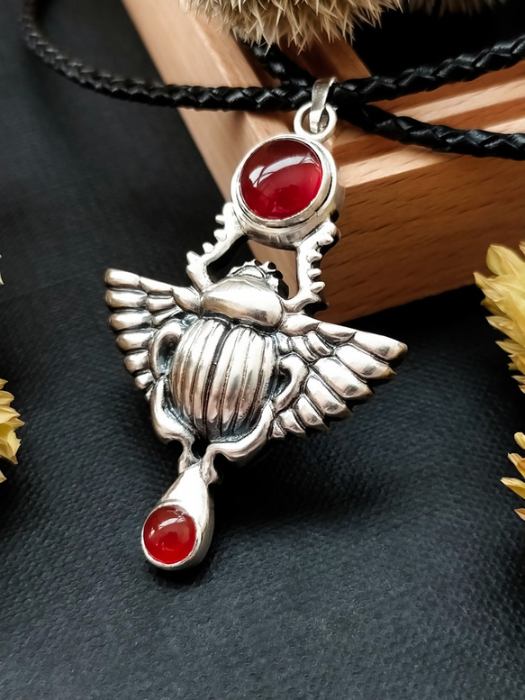 幻想神祇系列-埃及-聖甲蟲-紅玉石包鑲項錬 第3張的照片