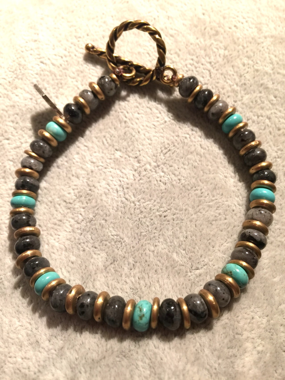 【BG】Larvikite & Turquoise Bracelet〈BG16B0009M〉 1枚目の画像