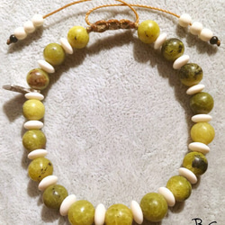 【BG】 Yellow serpentine & Buffalo horn bracelet〈BG16B0018〉 1枚目の画像