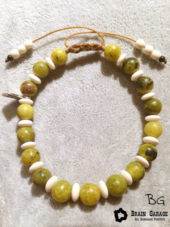 【BG】 Yellow serpentine & Buffalo horn bracelet〈BG16B0018〉 1枚目の画像