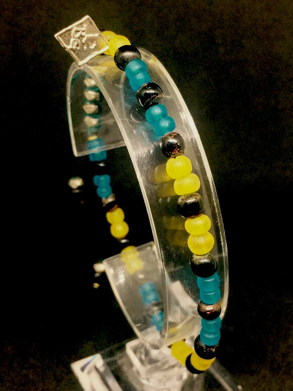 【BG】Vintage glass × Black coral Bracelet〈BG17B0003YB〉ブレスレット 1枚目の画像