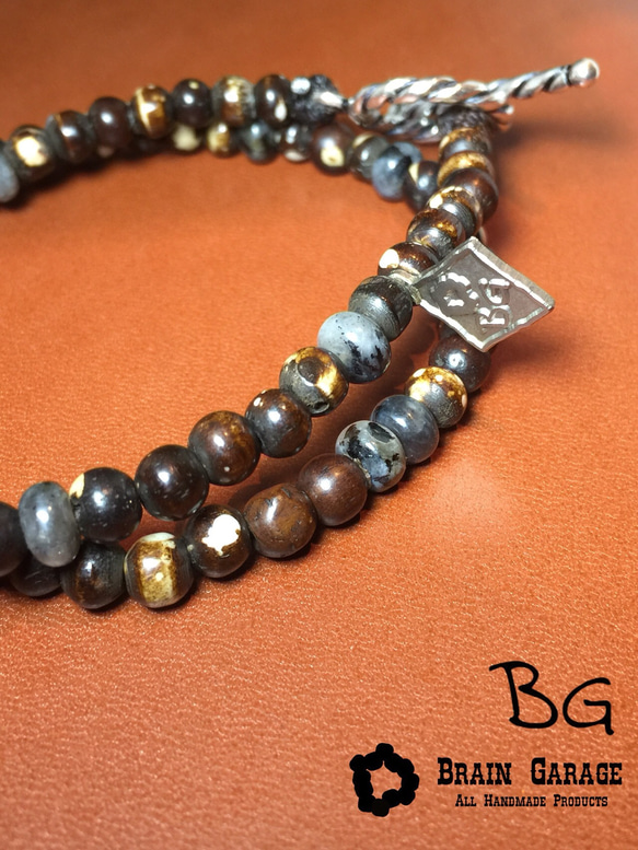 【BG】Larvikite & Buffalo bone bracelet〈BG17B0004〉ブレスレット 1枚目の画像