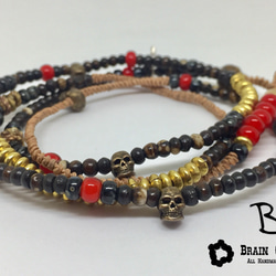 【BG】Buffalo bone & Skull 4wrap bracelet 〈BG17B0009〉ブレスレット 1枚目の画像