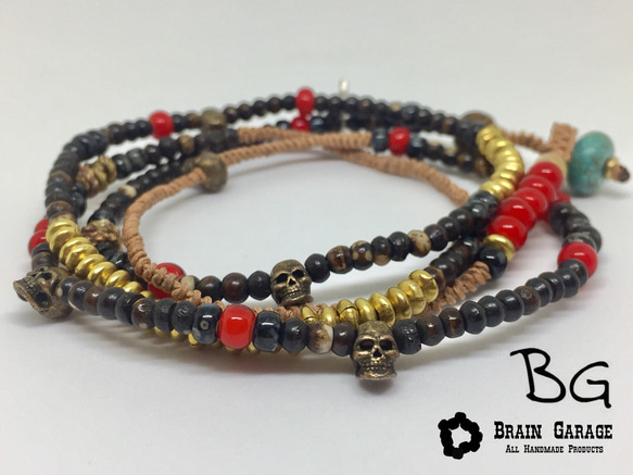 【BG】Buffalo bone & Skull 4wrap bracelet 〈BG17B0009〉ブレスレット 1枚目の画像