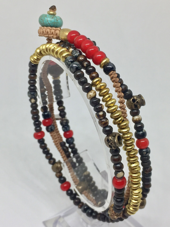 【BG】Buffalo bone & Skull 4wrap bracelet 〈BG17B0009〉ブレスレット 2枚目の画像