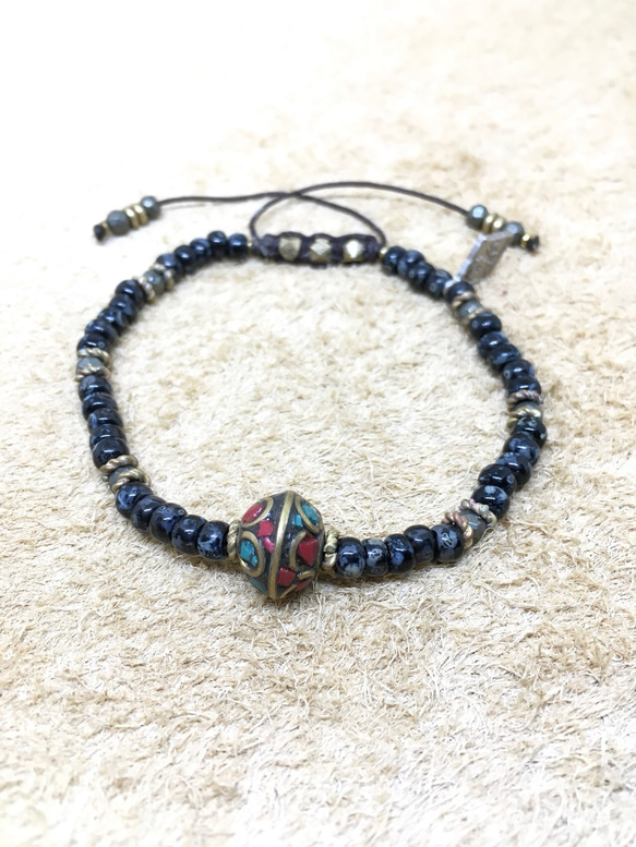 【BG】Clay & Glass beads bracelet〈BG17B0018WBK〉レディースブレスレット 2枚目の画像