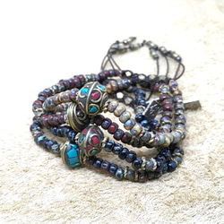 【BG】Clay & Glass beads bracelet〈BG17B0018WBR〉レディースブレスレット 1枚目の画像