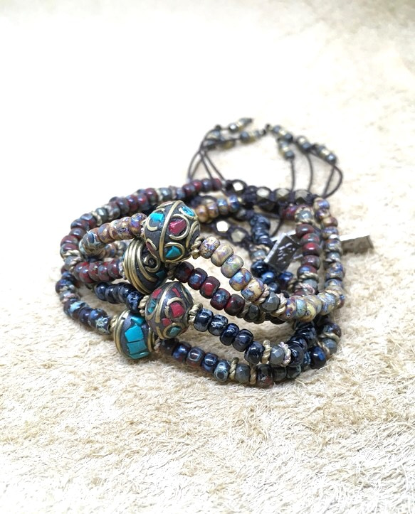 【BG】Clay & Glass beads bracelet〈BG17B0018WBR〉レディースブレスレット 1枚目の画像