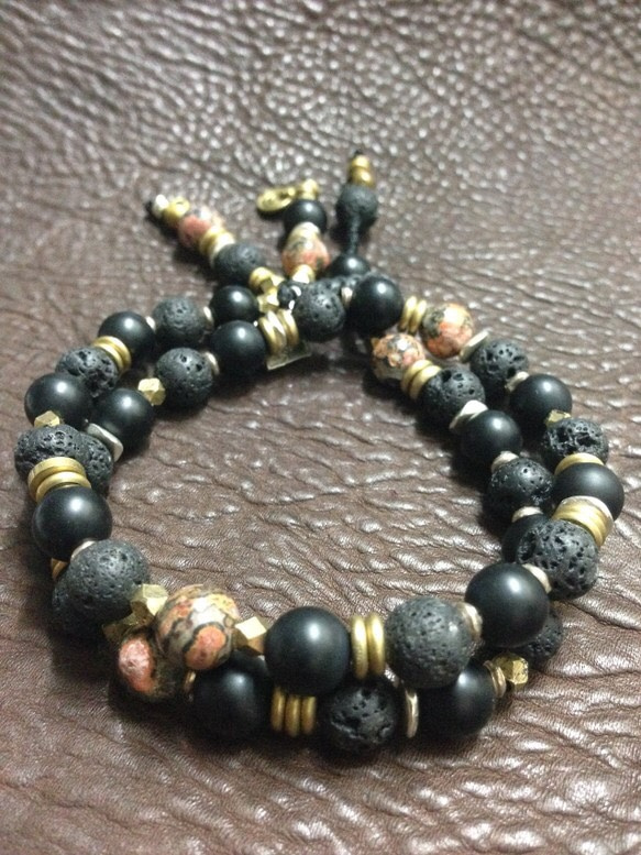 【BG】Natural stone&Brass Bracelet 〈BG0024〉 2枚目の画像