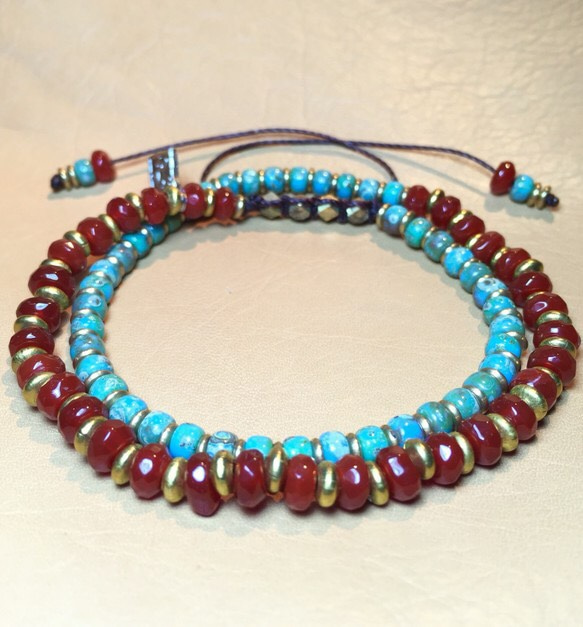 【BG】Carnelian&Glass beads 2Wrap Bracelet〈BG15B0027〉 1枚目の画像