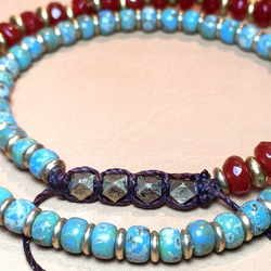 【BG】Carnelian&Glass beads 2Wrap Bracelet〈BG15B0027〉 2枚目の画像