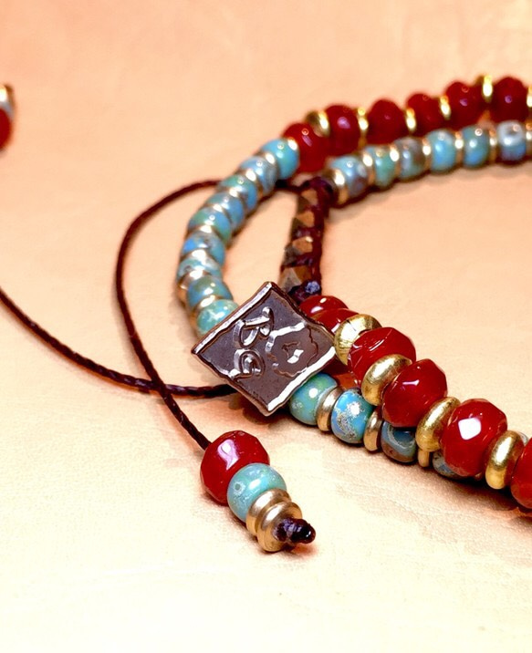 【BG】Carnelian&Glass beads 2Wrap Bracelet〈BG15B0027〉 3枚目の画像