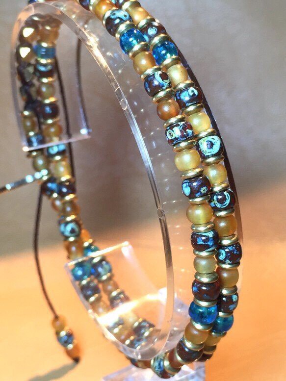 【BG】buffalo horn&Glass beads 2Wrap Bracelet〈BG15B0029〉
