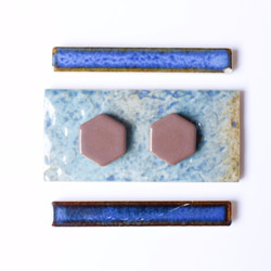 055 胡桃染色波波羅 Tajimi Mino ware tile 傳統文化物品 Earrings Hexagonal 第1張的照片
