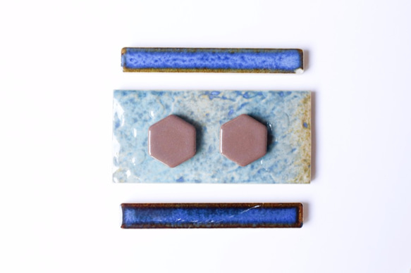 055 胡桃染色波波羅 Tajimi Mino ware tile 傳統文化物品 Earrings Hexagonal 第1張的照片