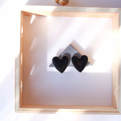 098 Jet black popolo Tajimi Mino ware tile 傳統文化項目 Earrings Heart 第1張的照片