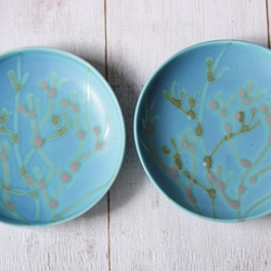 沖縄の海の珊瑚の皿 プレート ターコイズ色 4寸皿 やちむん ヤチムン 6枚目の画像