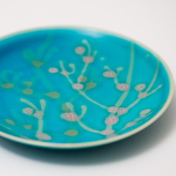 沖縄の海の珊瑚の皿 プレート ターコイズ色 4寸皿 やちむん ヤチムン 2枚目の画像