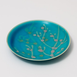 沖縄の海の珊瑚の皿 プレート ターコイズ色 4寸皿 やちむん ヤチムン 4枚目の画像