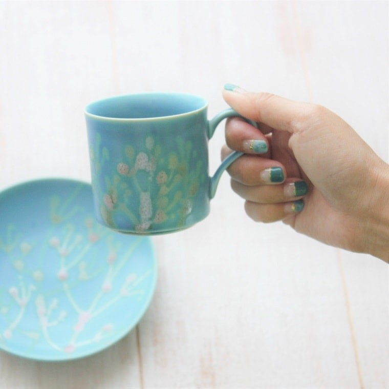 笑顔にしたいプレゼント 感謝を伝える縁起の珊瑚カップ＆ソーサー スカイブルー 1客【ギフトボックス付】