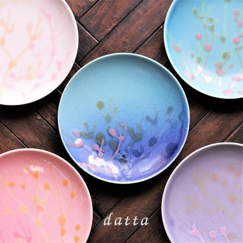 結婚祝いのプレゼント 沖縄の海と縁起の良い珊瑚柄小皿 やちむん 5枚