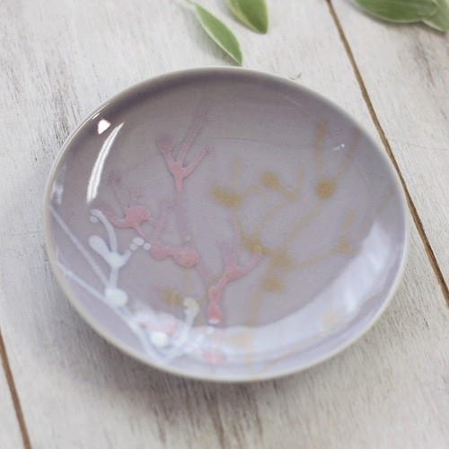 沖縄の陶器ヤチムン　縁起の珊瑚プレート4点セット　島陶芸工房　祝いの食器　一点物 沖縄の珊瑚プレート 出産祝い お食い初めの食器 2枚セット 4寸皿 白色