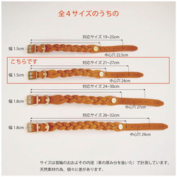 ブレイド首輪15mm/21~27cm イタリアンレザー ヌメ革 真鍮 皮膚の弱い犬に安心 10枚目の画像