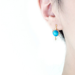 [日日Daily] 藍色天然石簡約金色耳環 第5張的照片