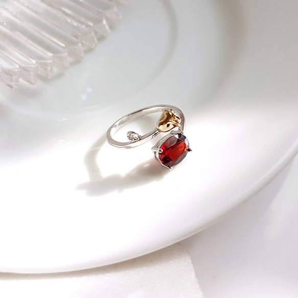 ガーネット 925シルバーリング 16号 インド製 永遠のバラ。ガーネット