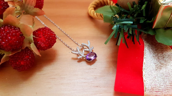 麋鹿   紫水晶Amethyst  925銀墬鍊 第1張的照片