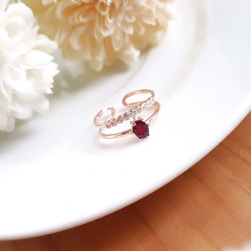 ベル開花天然ルビールビー925シルバーリング人差し指リング