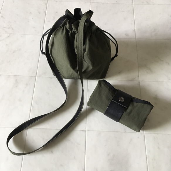 【受注制作】ECO BAG 撥水 シワ加工 ナイロン使用 ユニセックス オリーブ 8枚目の画像