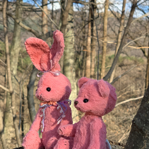 テディベア☆コーラルピンクのくまちゃん ぬいぐるみ 愛恋虹