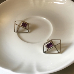多邊線條長方紫水晶耳環 第3張的照片