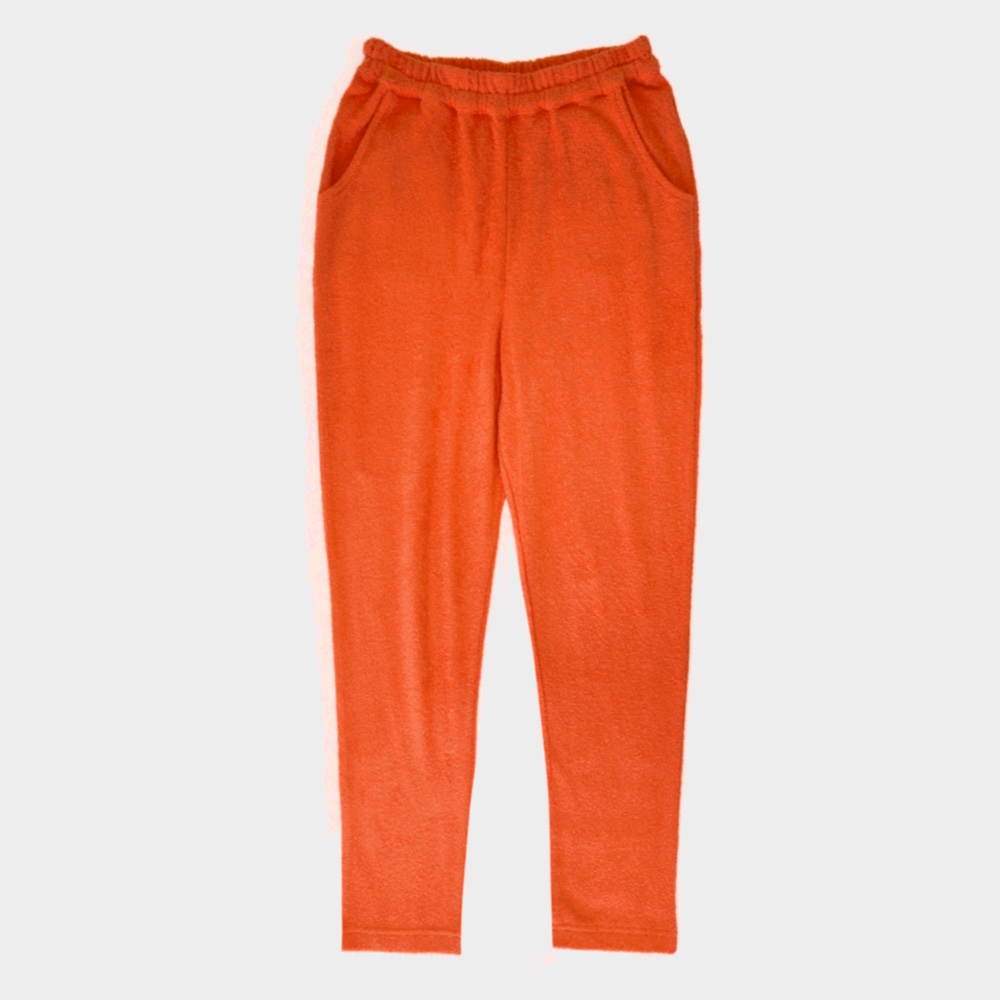ラウンジスタイル　ストレッチ両面パイル　ホームウエアすっきりシルエットパンツ  オレンジ色