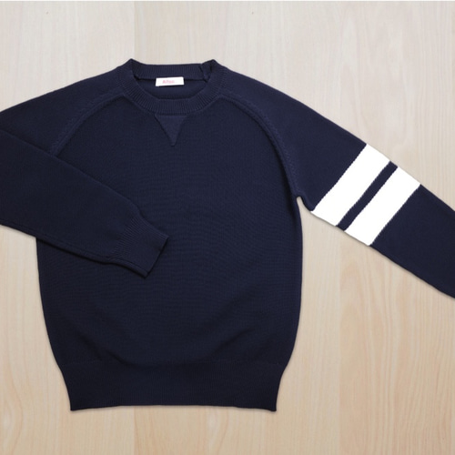 ライン入りニット・トレーナー ネイビー Sサイズ レディース メンズ