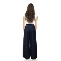 ドットジャガード ワイドパンツ ネイビー Mサイズ 柄 レディース 