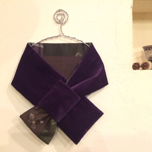 銘仙×別珍の小さな襟巻き218(紫）ストール　プチマフラー　ネックウォーマー　 3枚目の画像