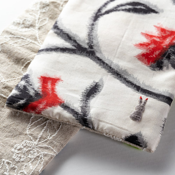 銘仙×リネン刺繍の小さな襟巻き308　着物 古布 リメイク ストール プチマフラー ネックウォーマー　 3枚目の画像