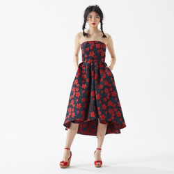 手作りのドレス、ジャカード、フラットな赤いバラのドレスを織った 1枚目の画像