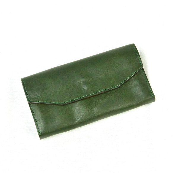 ギャルソン型長財布　AK14TA-B0039　表：グリーン×中：ベージュ 2枚目の画像