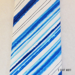 【送料込み】水彩画風レジメンタル柄ネクタイ ストライプ/青白/ブルー 4枚目の画像