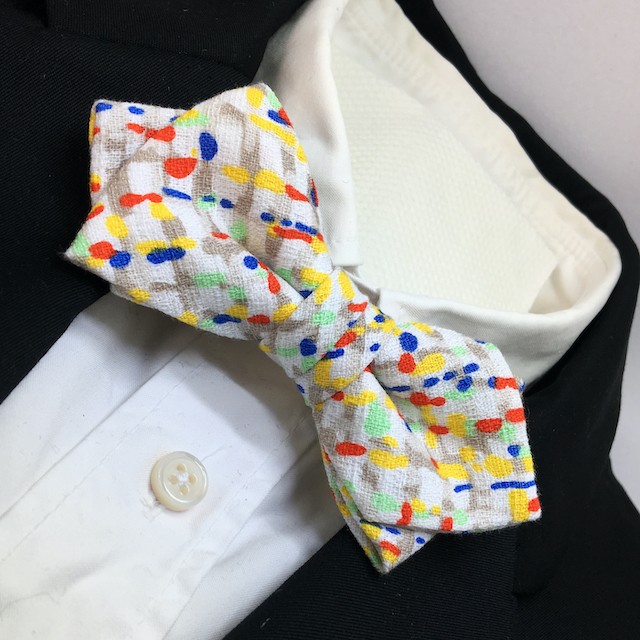 【送料込み】ちりめんペイント柄蝶ネクタイ ボウタイ/黄色/イエロー/ちりめん