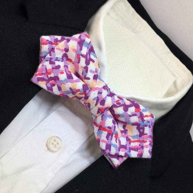 【送料込み】ちりめんペイント柄蝶ネクタイ ボウタイ/ちりめん/紫/パープル/バイオレット