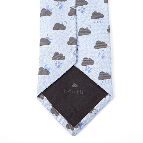 【送料込み】雲小紋柄天気ネクタイ オリジナルシルク/くもり/サックスブルー/水色 8枚目の画像